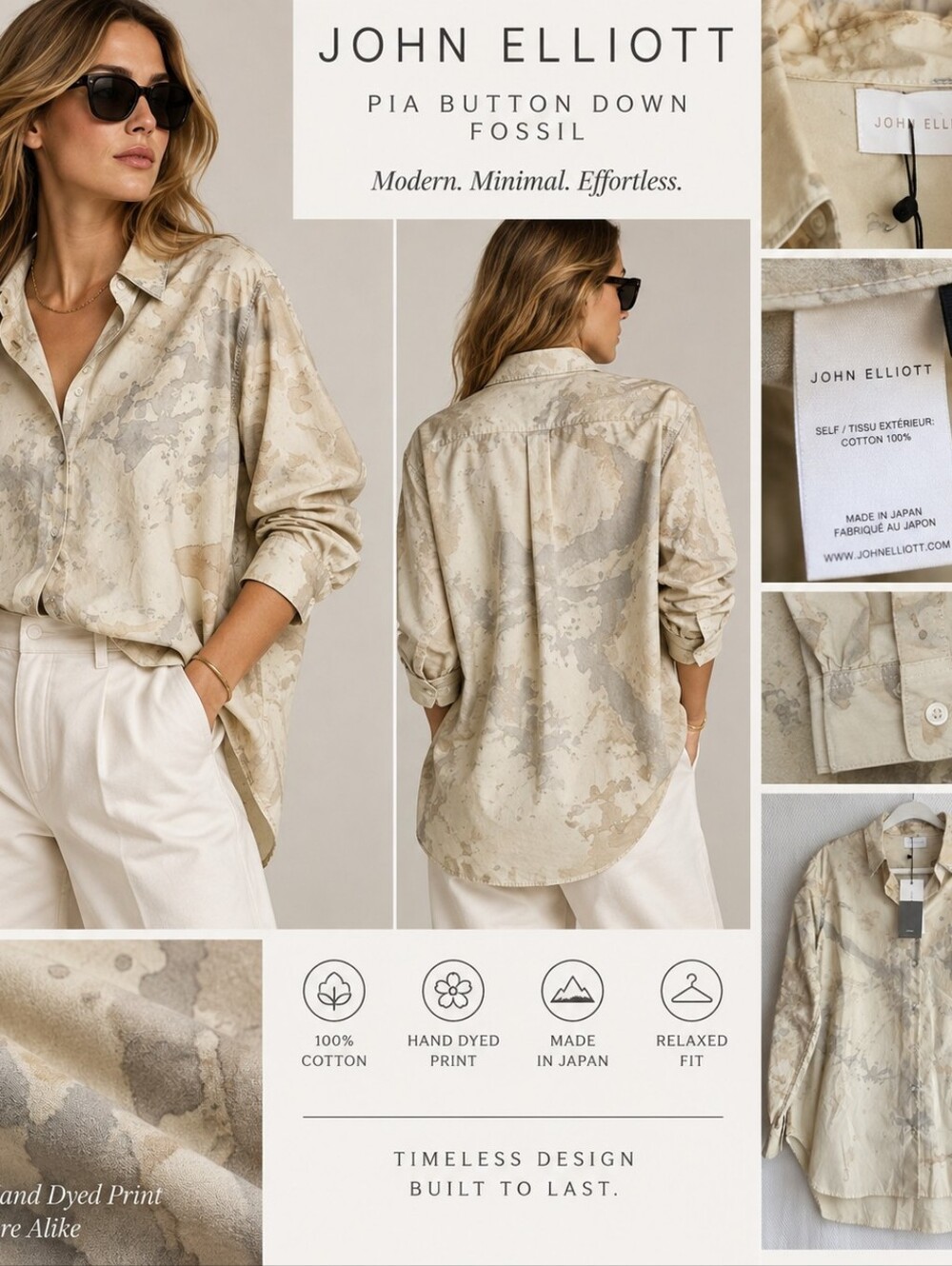 NWT John Elliott Pia Button Down Shirt — Fossil Dye (Size 2 / Medium) Made In Ja